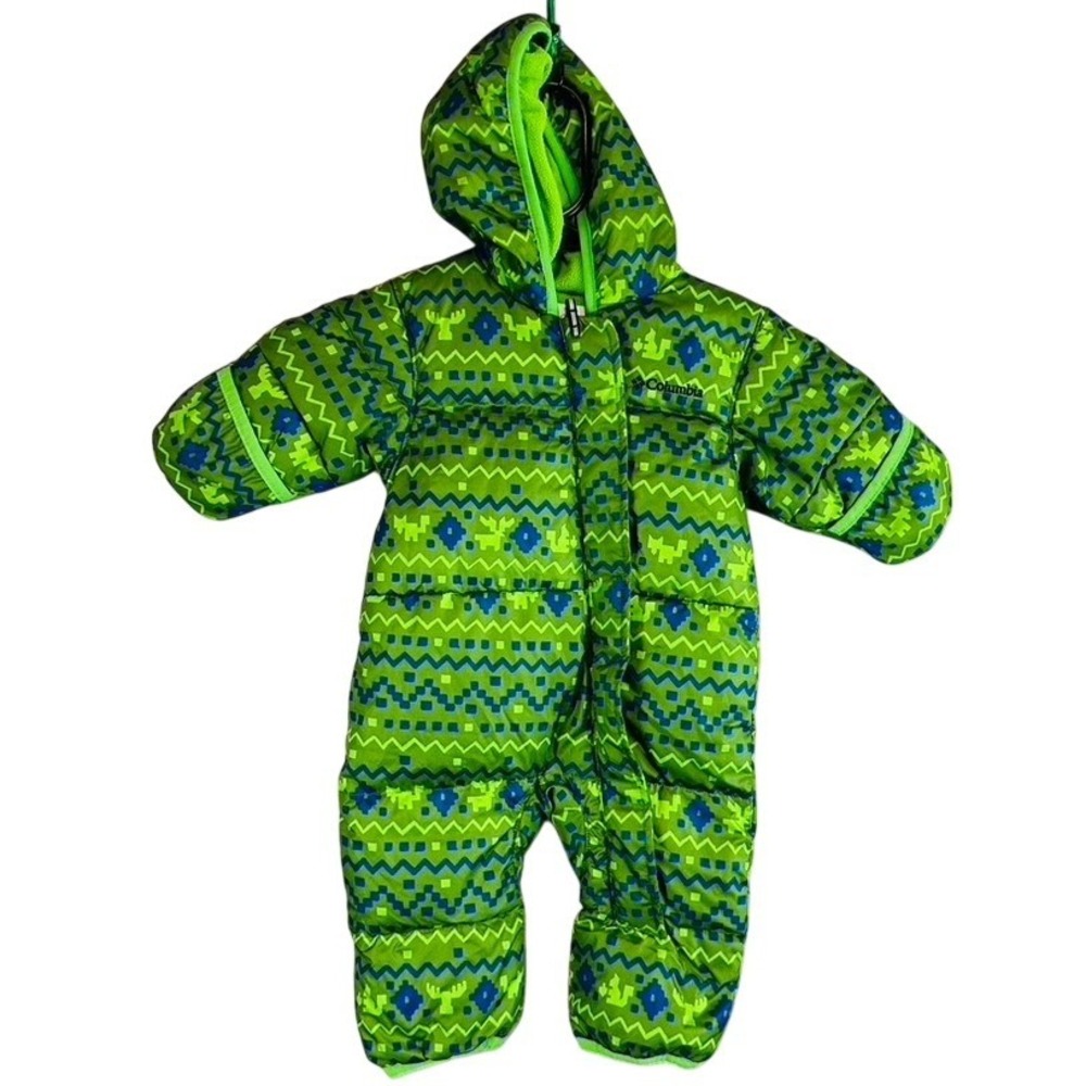Columbia Infant Snuggly Bunny Bunting Snowsuit 3-6 Months Blue Green Warm